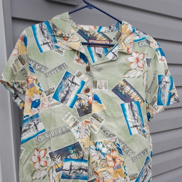 Caribbean Joe Womens M  Island Button Up Blouse  Short Sleeve - Picture 4 of 7